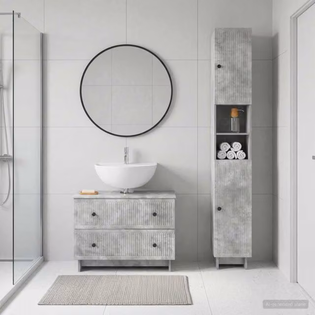 Set di Armadi da Bagno da 2 Pezzi EDE Grigio Cemento 3417498