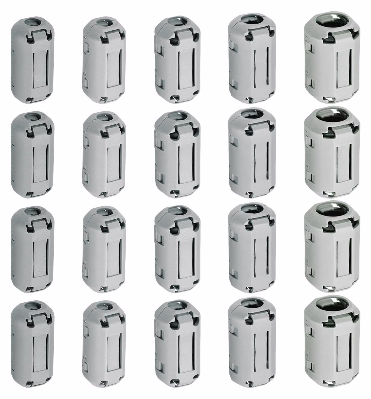 Anelli ferromagnetici con clip, confezione da 80 pezzi, filtro antirumore EMI, diametro interno da 3 a 13 mm, colore grigio