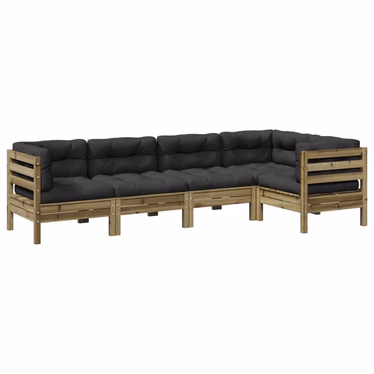 Set Divani da Giardino 5pz con Cuscini Legno Impregnato di Pino