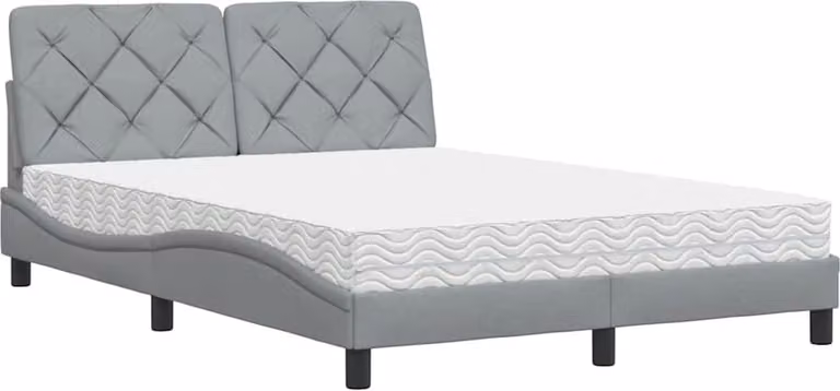 Letto con Materasso Grigio Chiaro 140x190cm Tessuto