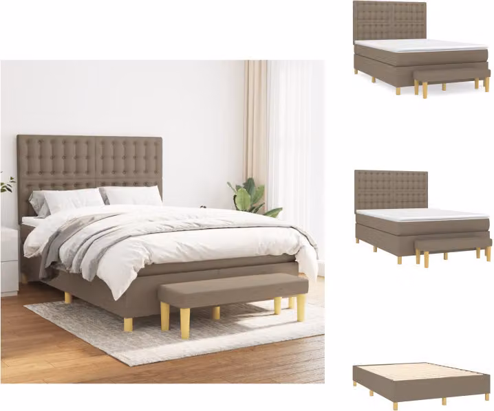vidaXL Letto a molle con materasso in tessuto taupe 140x200 cm - Letti e strutture letto