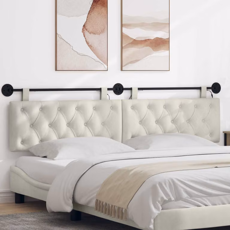 Testiera sospesa vidaXL in velluto beige con luce LED integrata per camera da letto
