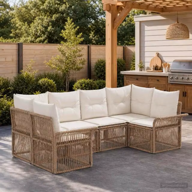 Set Divano da Giardino 6 pz 6-Numero di posti Beige polyrattan 3434928