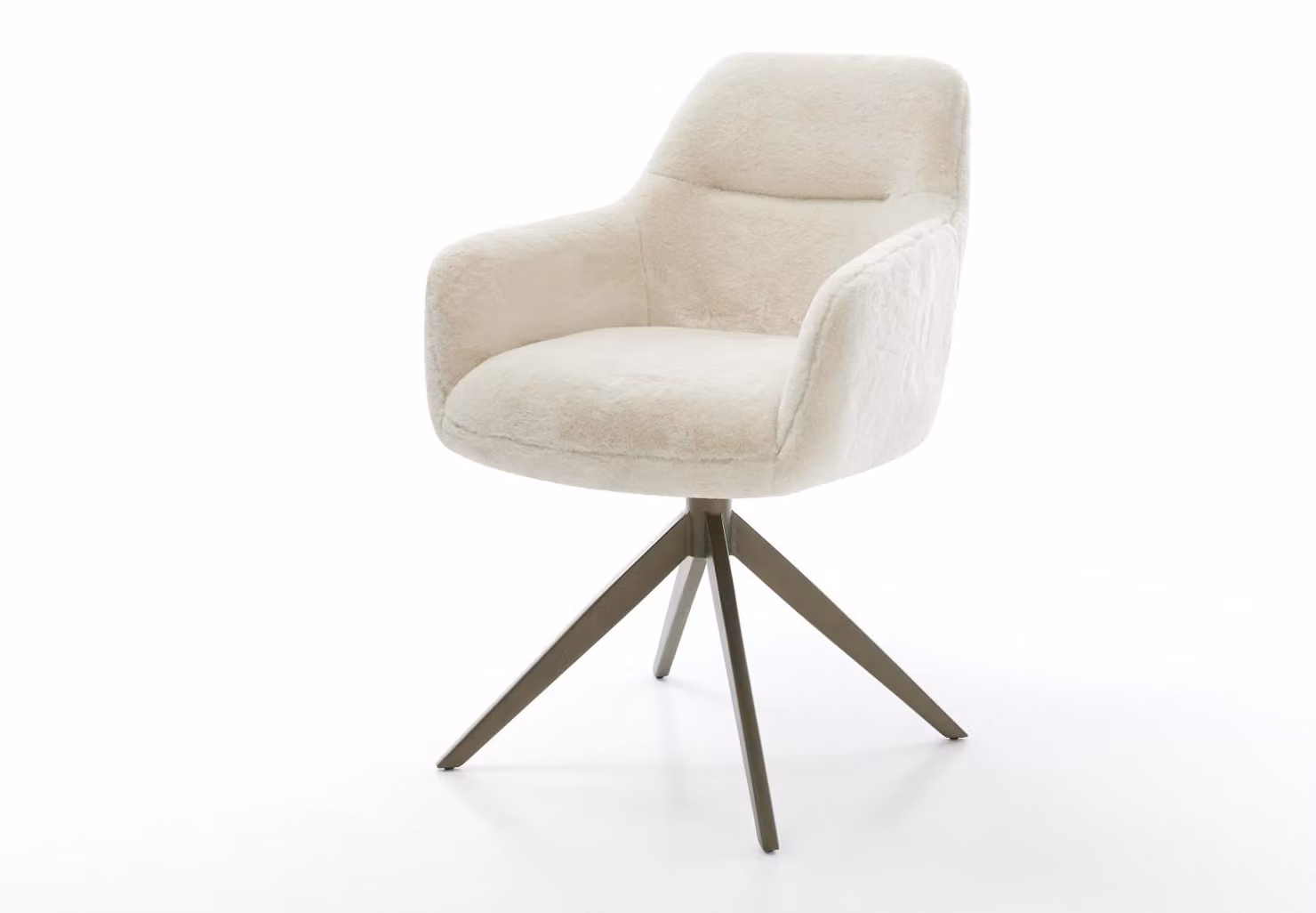 DELIFE Sedia girevole Pejo-Flex in peluche bianco crema, base a croce larga, finitura effetto titanio, rotazione a 360°, funzione oscillante, molle insacchettate