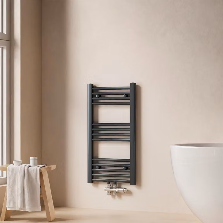 EMKE radiatore bagno asciugamani radiatore 40x75cm 244 Watt di potenza antracite radiatore bagno attacco centrale riscaldamento senza resistenza