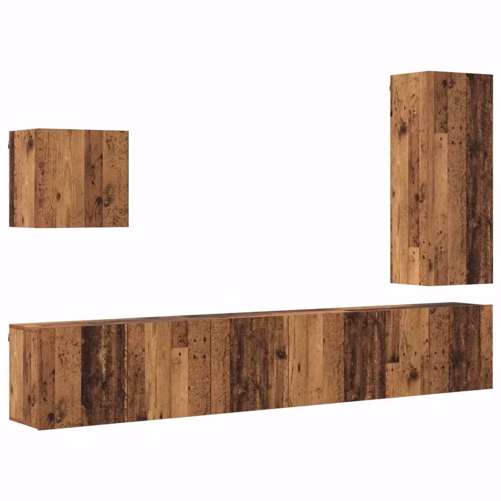 Unità TV da parete moderna vidaXL in legno multistrato color marrone, set di 5 pezzi – 2