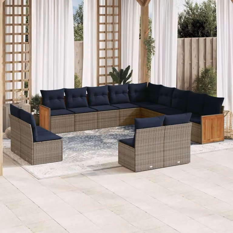 Maison Exclusive - Set da giardino composto da 13 pezzi con cuscini, grigio, polyrattan