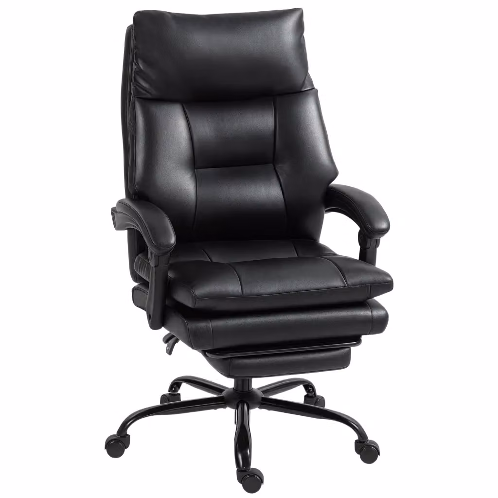 Sedia da Ufficio Xylo Regolabile e Reclinabile in Pelle PU Nera con Poggiatesta L/P/H: 65 x 76 x 113-121 cm – 2