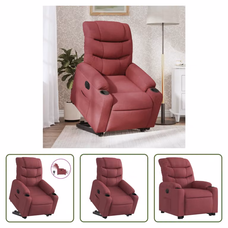 The Living Store Poltrona relax con supporto elettrico in tessuto rosso vino