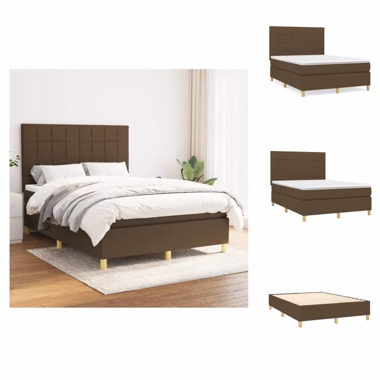 vidaXL Letto a molle con materasso in tessuto marrone scuro 140x200 cm - Letti e strutture letto