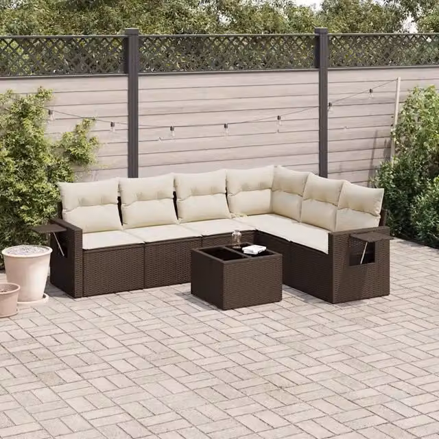 Set Divani da Giardino 7 pz con Cuscini Marrone in Polyrattan 3252560