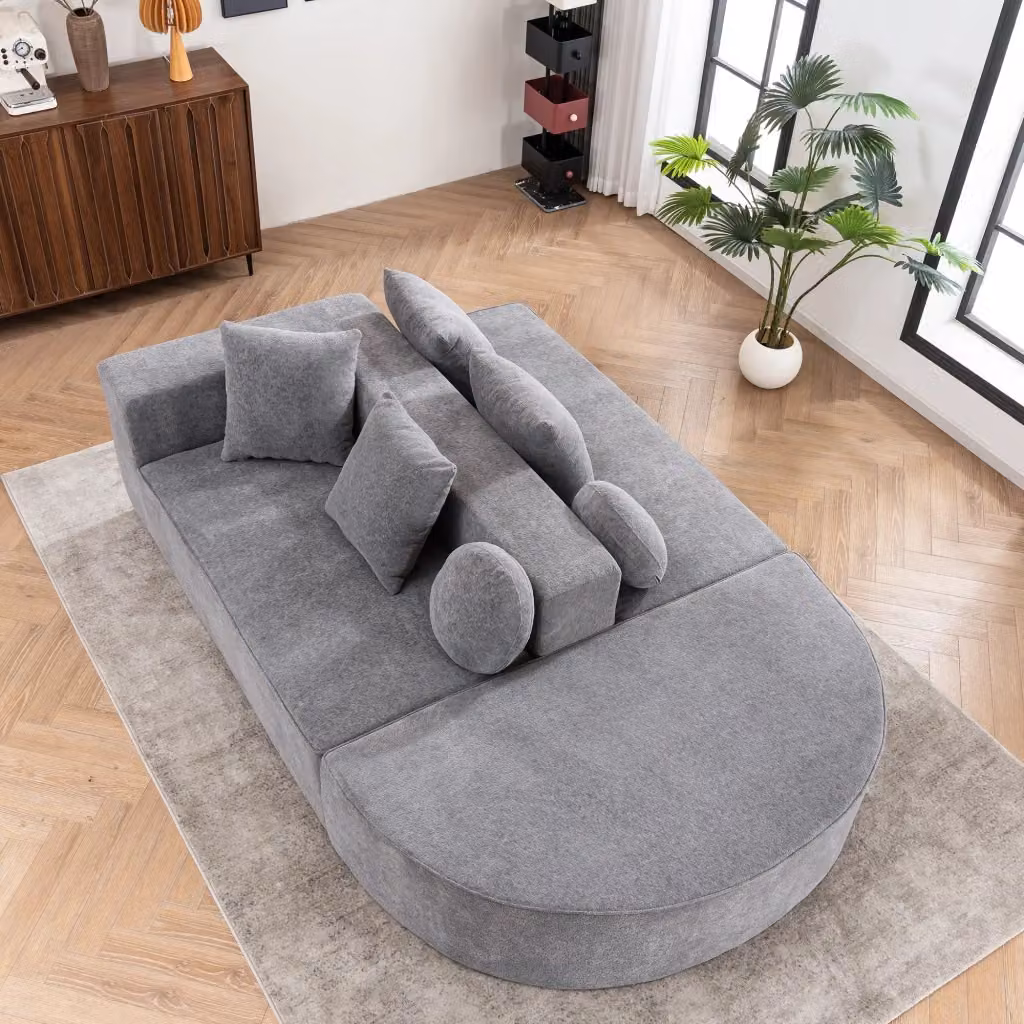 Divano Modulare a L Xylo in Tessuto Chenille Grigio con Funzione Letto e Cuscini Inclusi L/P/H: 171 x 75,3 x 66 cm – 2