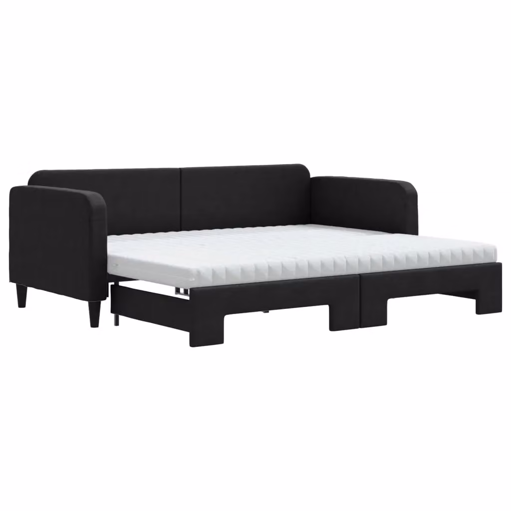 Divano Letto Estraibile vidaXL in Tessuto Nero con Materasso in Schiuma L/P/H: 223 x 90 x 75 cm – 2