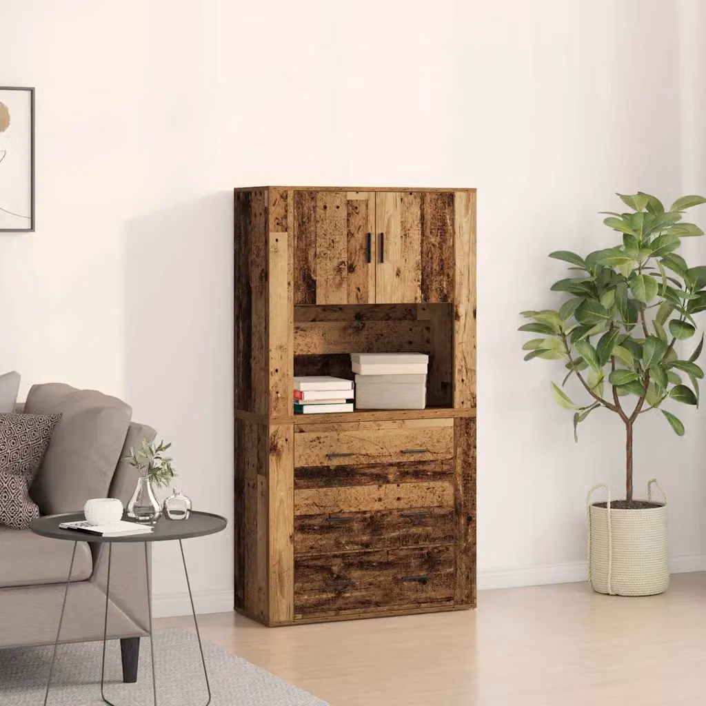 Credenza vidaXL in legno vecchio marrone con dettagli in metallo L 80 cm x P 33 cm x H 150 cm