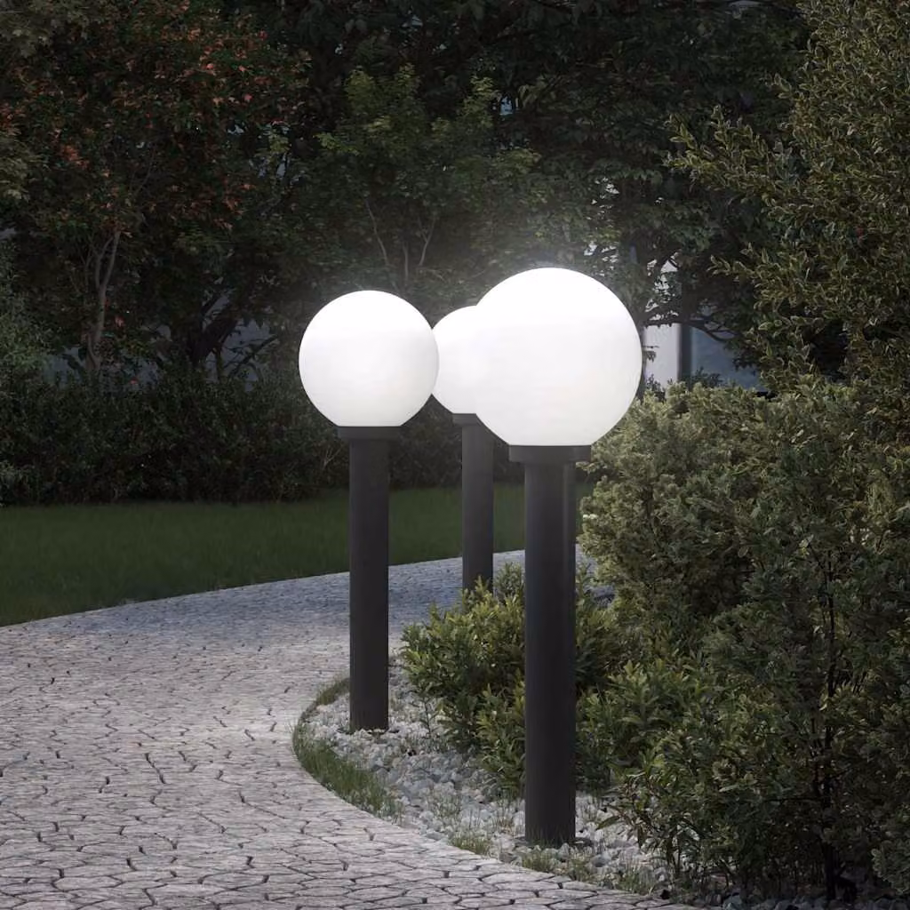 Set di 3 lampioni a palo vidaXL neri per giardino e terrazza, IP44, Altezza: 80 cm