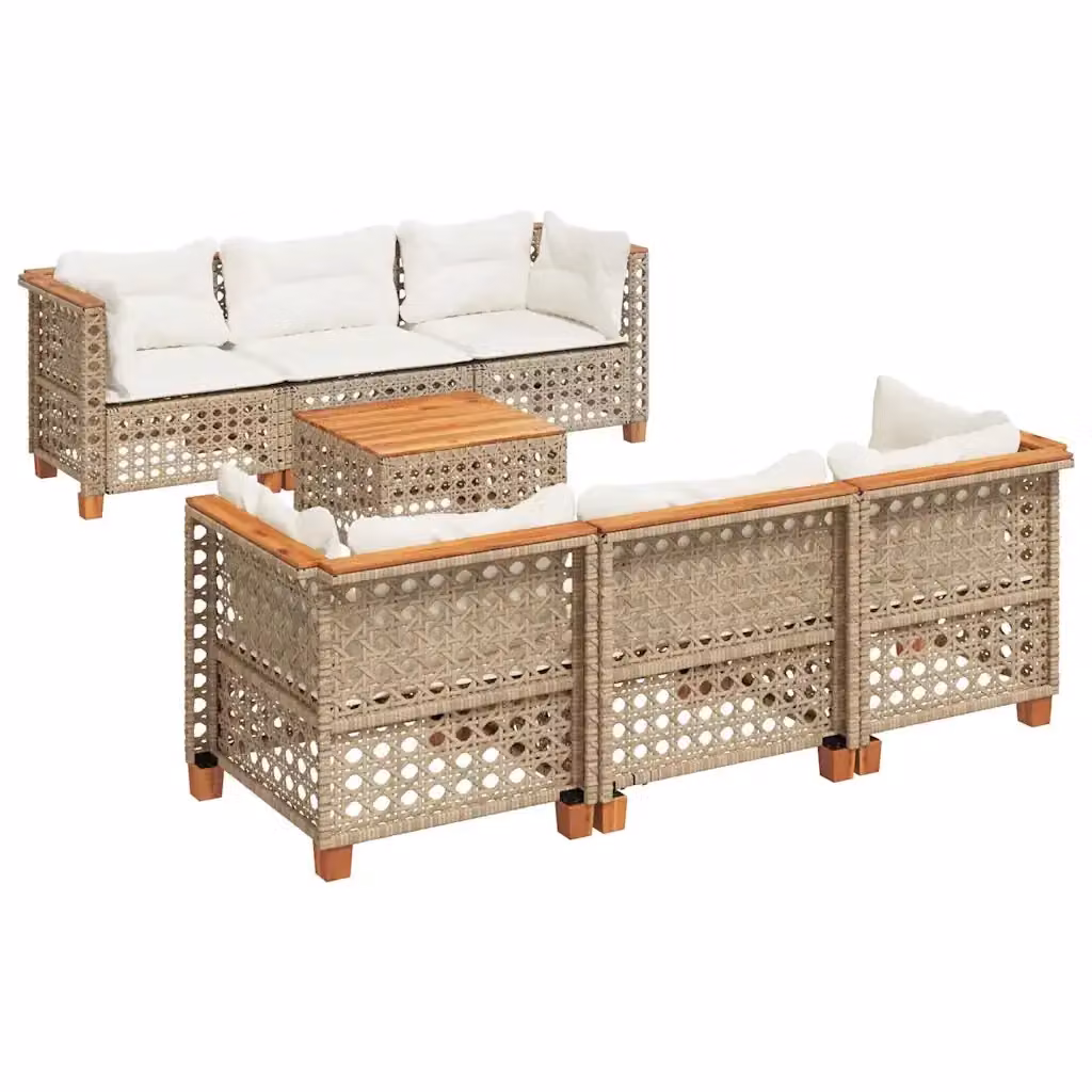 vidaXL Set Divani da Giardino 7 pz in Polyrattan con Cuscini Beige e Tavolino – 2