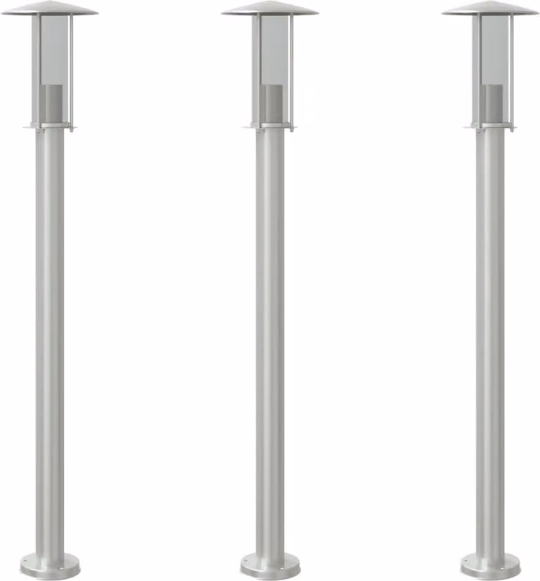Lampade da Terra per Esterni 3 pz Argento 100cm in Acciaio Inox