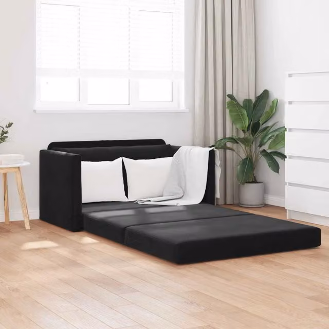 Divano letto moderno vidaXL in velluto nero L: 124 cm, P: 71 cm, H: 78 cm