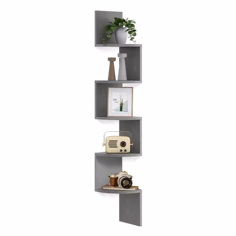 Libreria Angolare da Muro in Camera da Letto Soggiorno Bagno Studio, Grigio
