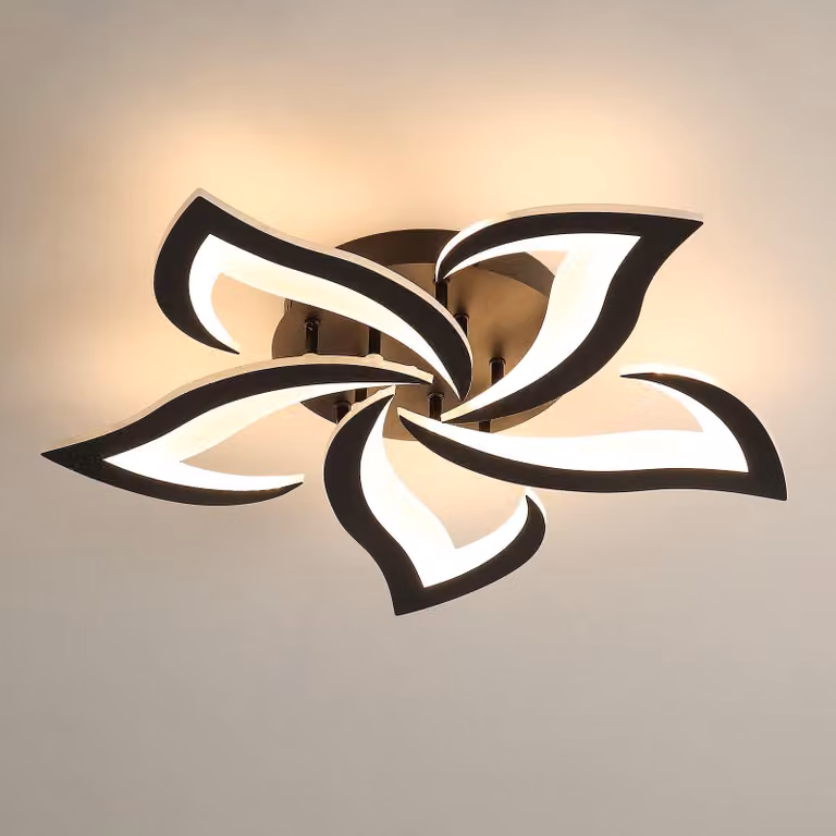 Lampada da soffitto a LED moderna, 60W, design a forma di petalo, colore nero, temperatura di colore 3000K – dimensioni 60x60x8 cm