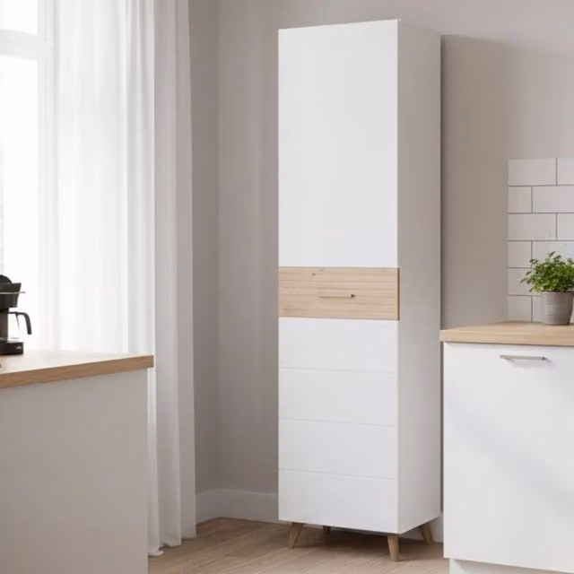Guardaroba DMORA Montagna con anta e appendiabiti, Bianco e Marrone, L/P/H: 52 x 35 x 193 cm