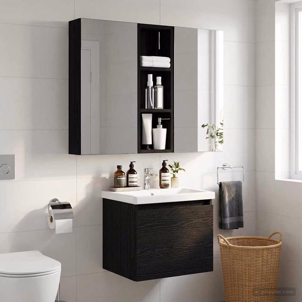 Armadio da bagno a muro moderno vidaXL in rovere e nero con ripiani interni L/P/H: 60,5 x 10 x 20 cm