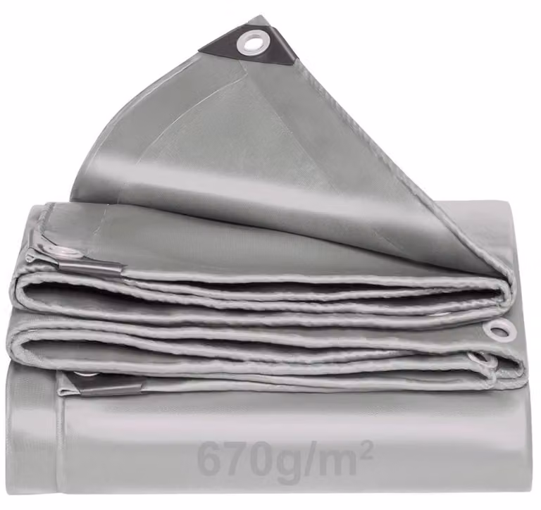 Telo coprioggetto grigio, tessuto in PVC da 670 g/m², impermeabile, resistente allo strappo, resistente ai raggi UV, con occhielli, dimensioni 3x4 metri