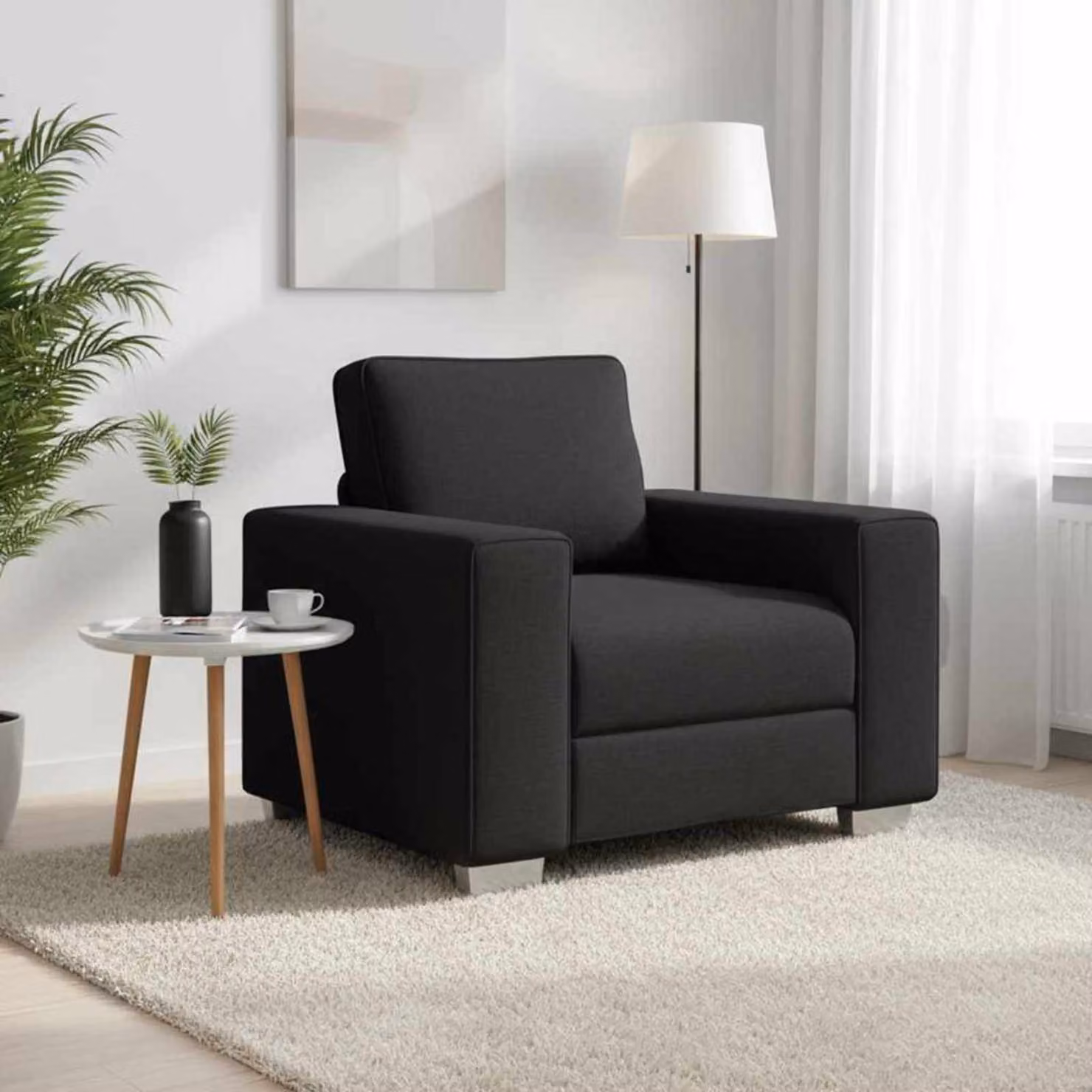 Poltrona Sofa moderna vidaXL in tessuto nero con braccioli per soggiorno