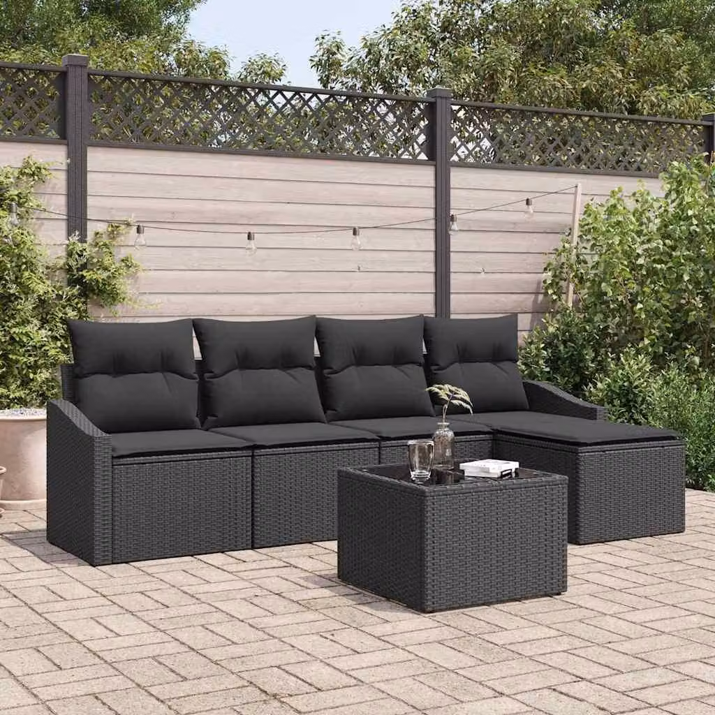 Maison Exclusive - Set di divani da esterno, 6 pezzi, colore nero [Materiale sintetico]: rattan sintetico
