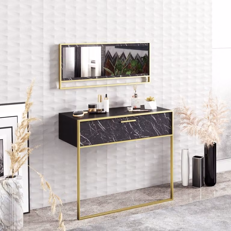 Skye Decor, Polka- Polka Aynalı ZNA, oro, nero, cassettiere, 76,8x90x38,5 cm, pannello truciolare rivestito al 100% in melamina