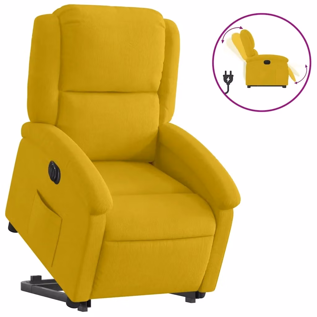 Poltrona Alzapersona Reclinabile Elettrica vidaXL in Velluto Giallo con Supporto per Senior – 2