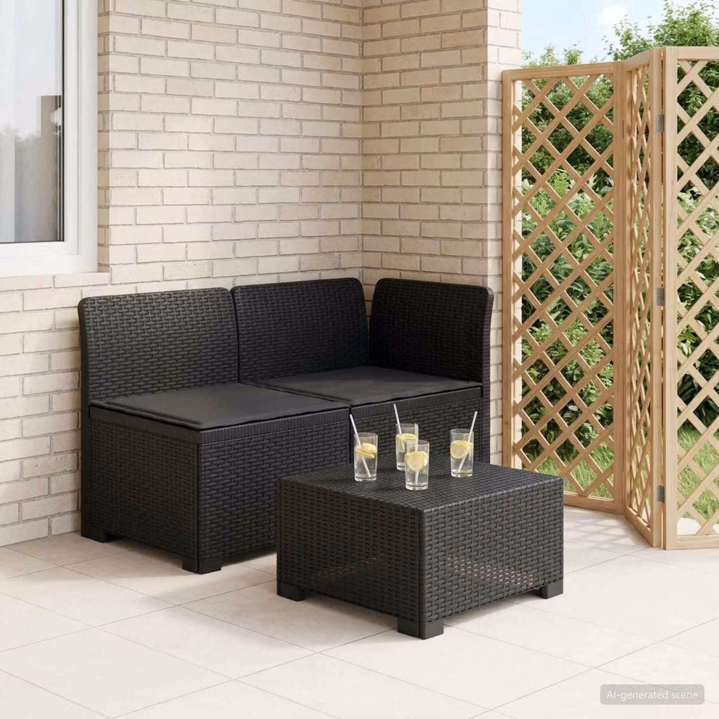 Divano da giardino a L con cuscini vidaXL in rattan sintetico colore antracite e nero