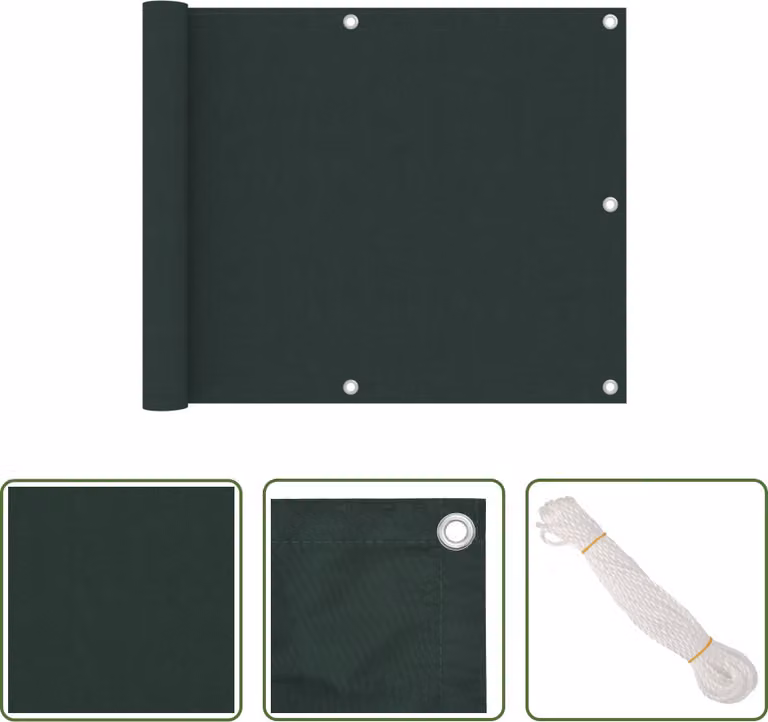 The Living Store Schermo privacy per balcone Verde scuro 75x400 cm Tessuto Oxford