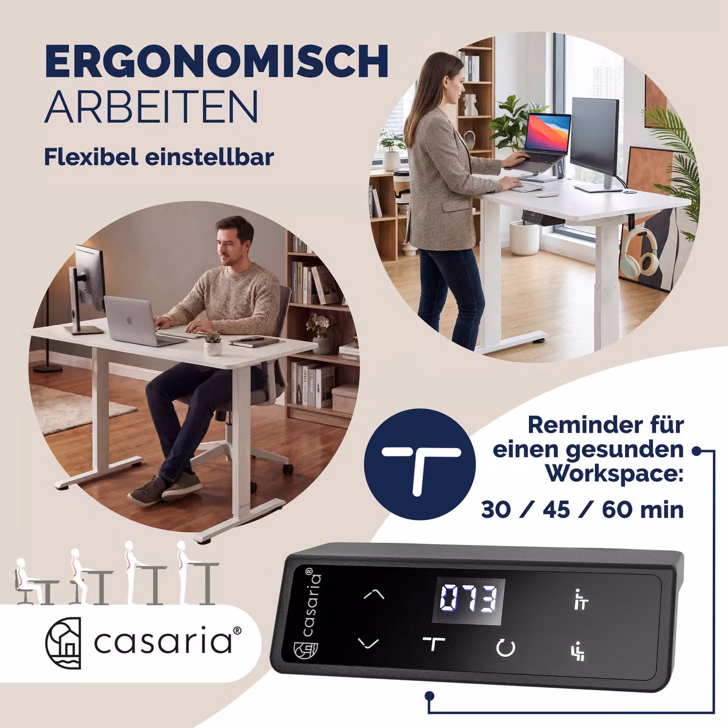 Scrivania regolabile in altezza Casaria® bianca con motore elettrico L/P/H: 120 x 60 x 72-117 cm – 2