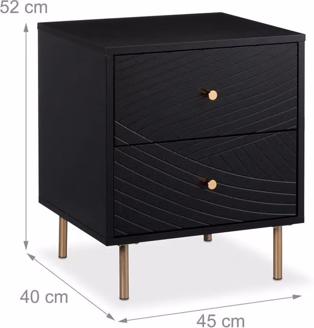Comodino moderno 52 x 45 x 40 cm con 2 pratici cassetti design nero in MDF nero 13_0015840