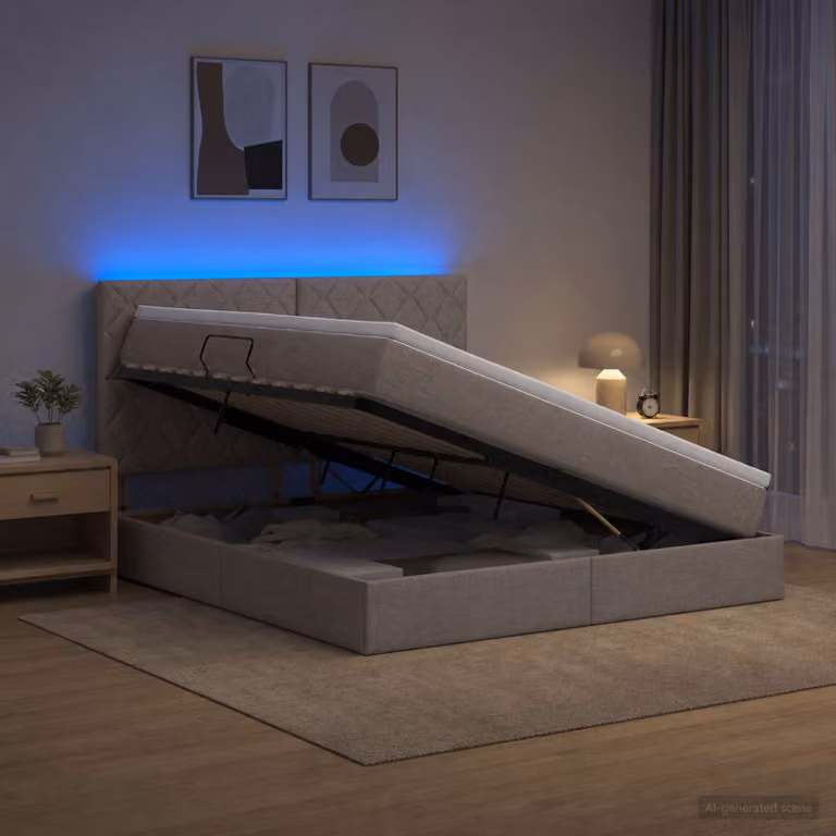 Letto con contenitore vidaXL in tessuto con illuminazione LED e porta USB, L/P/H: 160 x 200 x 140 cm, Grigio