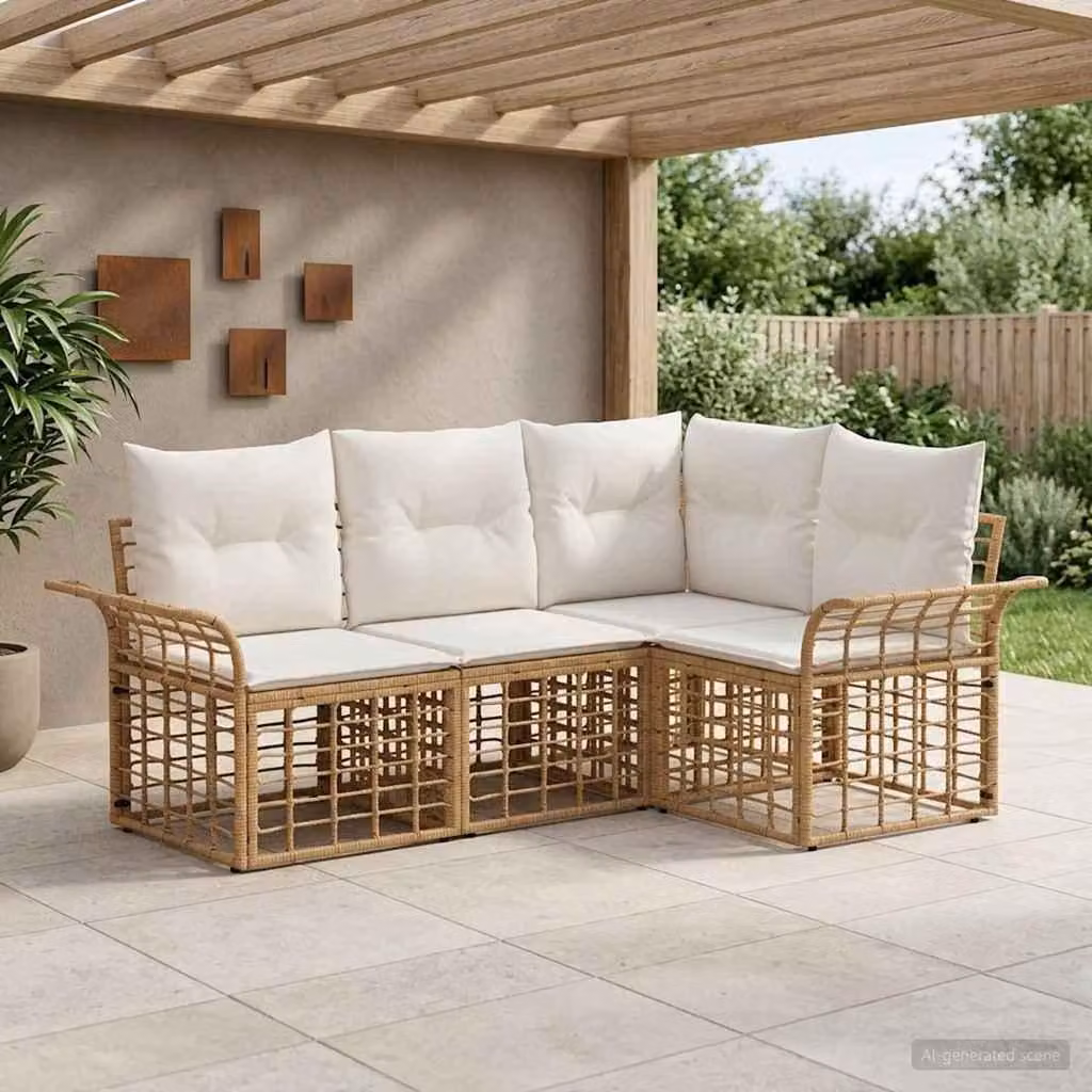 Maison Exclusive - Set da esterno composto da 4 divani, realizzati in poliestere naturale e color crema