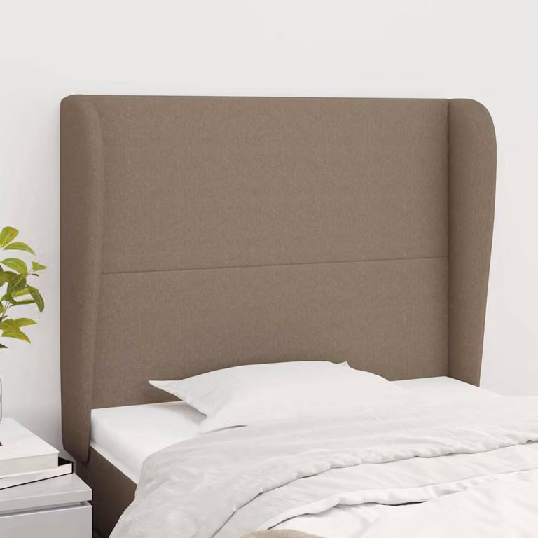 Testiera ad orecchio vidaXL in tessuto color tortora con struttura in legno L: 103 cm, P: 23 cm, H: 118-128 cm