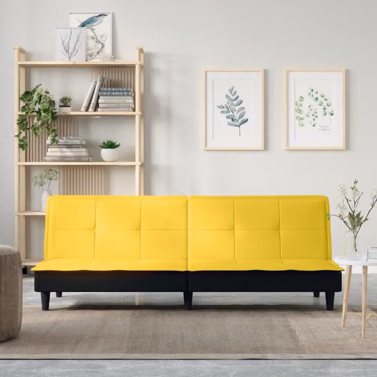 vidaXL Divano Letto Click-Clack Moderno in Tessuto Giallo con Funzione Letto e Poggiatesta Regolabile L/P/H: 200 x 140 x 89 cm