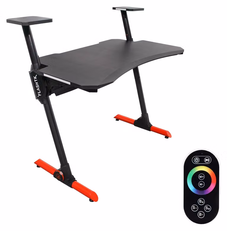 Scrivania da gaming - scrivania ergonomica per computer - fibra di carbonio - con illuminazione a LED