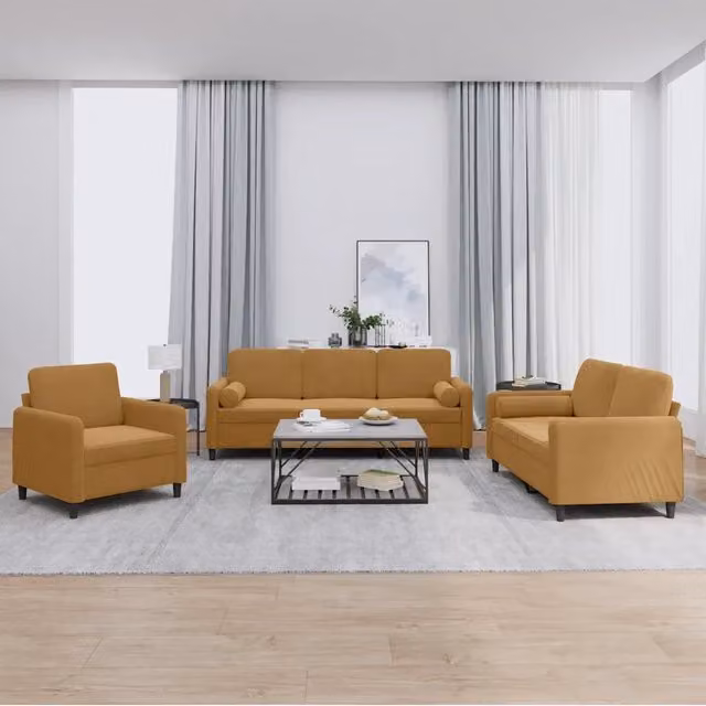 Set di Divani 3 pz con Cuscini Marrone in Velluto 3201961