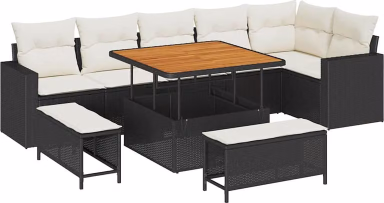 Set Divano da Giardino 9 pcs Nero polyrattan