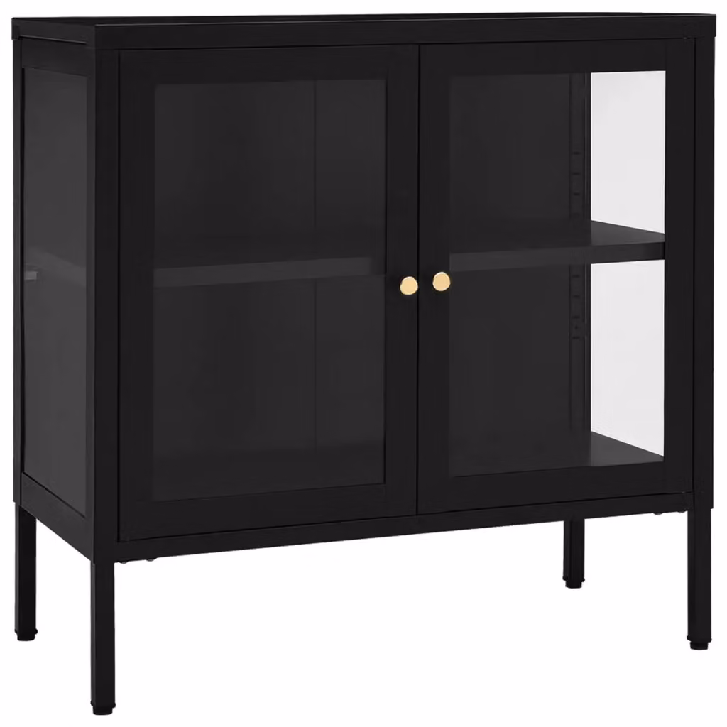 Credenza nera in metallo e vetro vidaXL per sala da pranzo L: 70 cm, P: 35 cm, H: 70 cm – 2