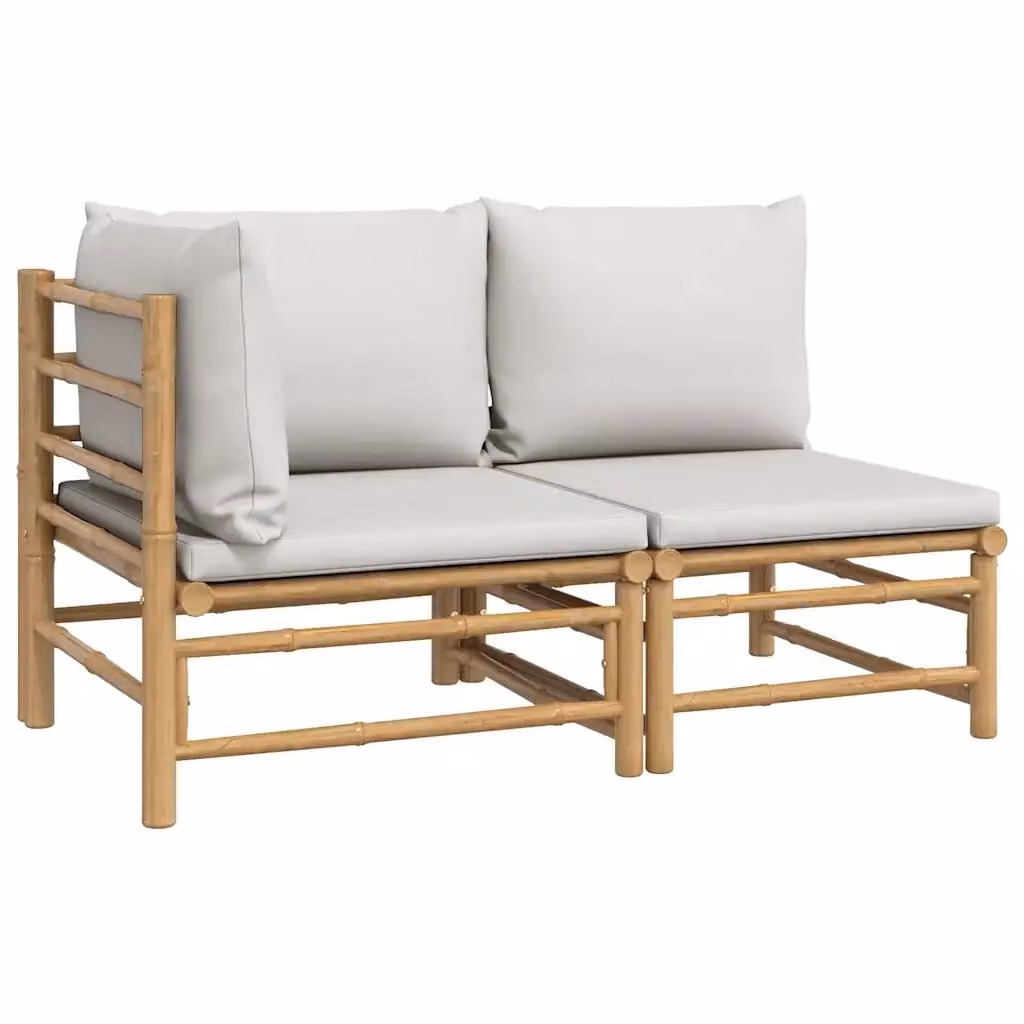 Set Salotto da Giardino Moderno vidaXL in Bambù con Cuscini Grigio Chiaro – 2