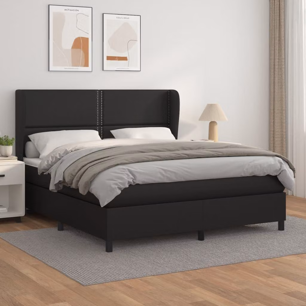 The Living Store Letto a molle con materasso nero 180x200 cm in Pelle finta