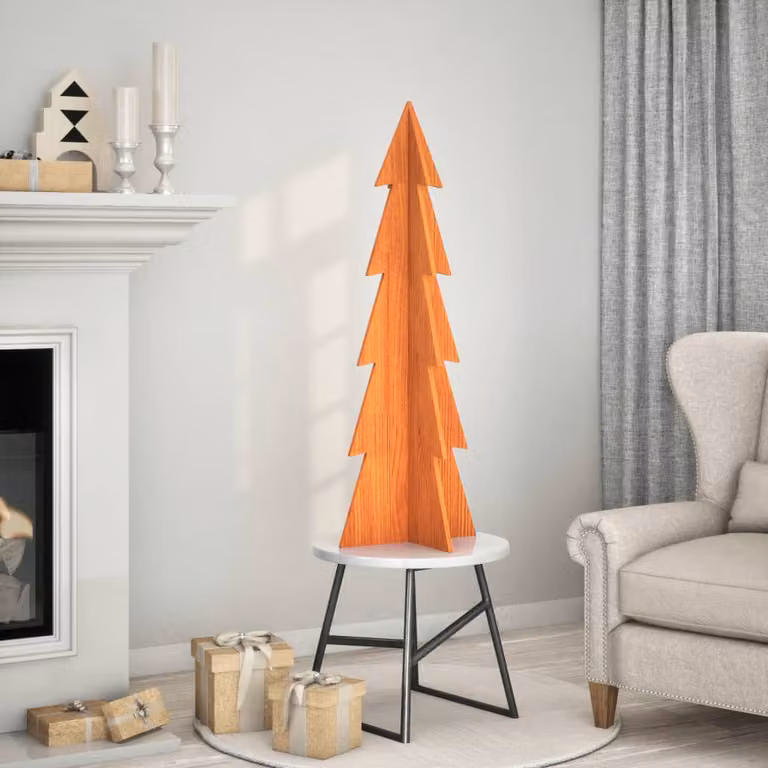 Albero di Natale da tavolo vidaXL in legno massello di pino, Marrone e Arancione, Altezza: 112 cm