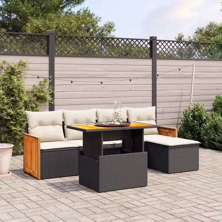 Maison Exclusive - Set Divano da Giardino 6 pz con Cuscini Nero in Polyrattan