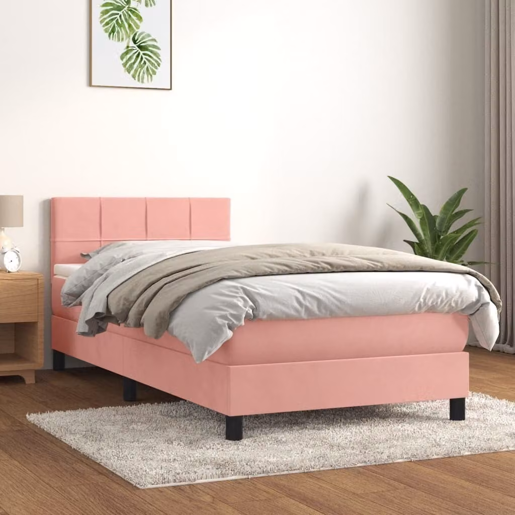 The Living Store Letto a molle con materasso Rosa 80x200 cm Velluto