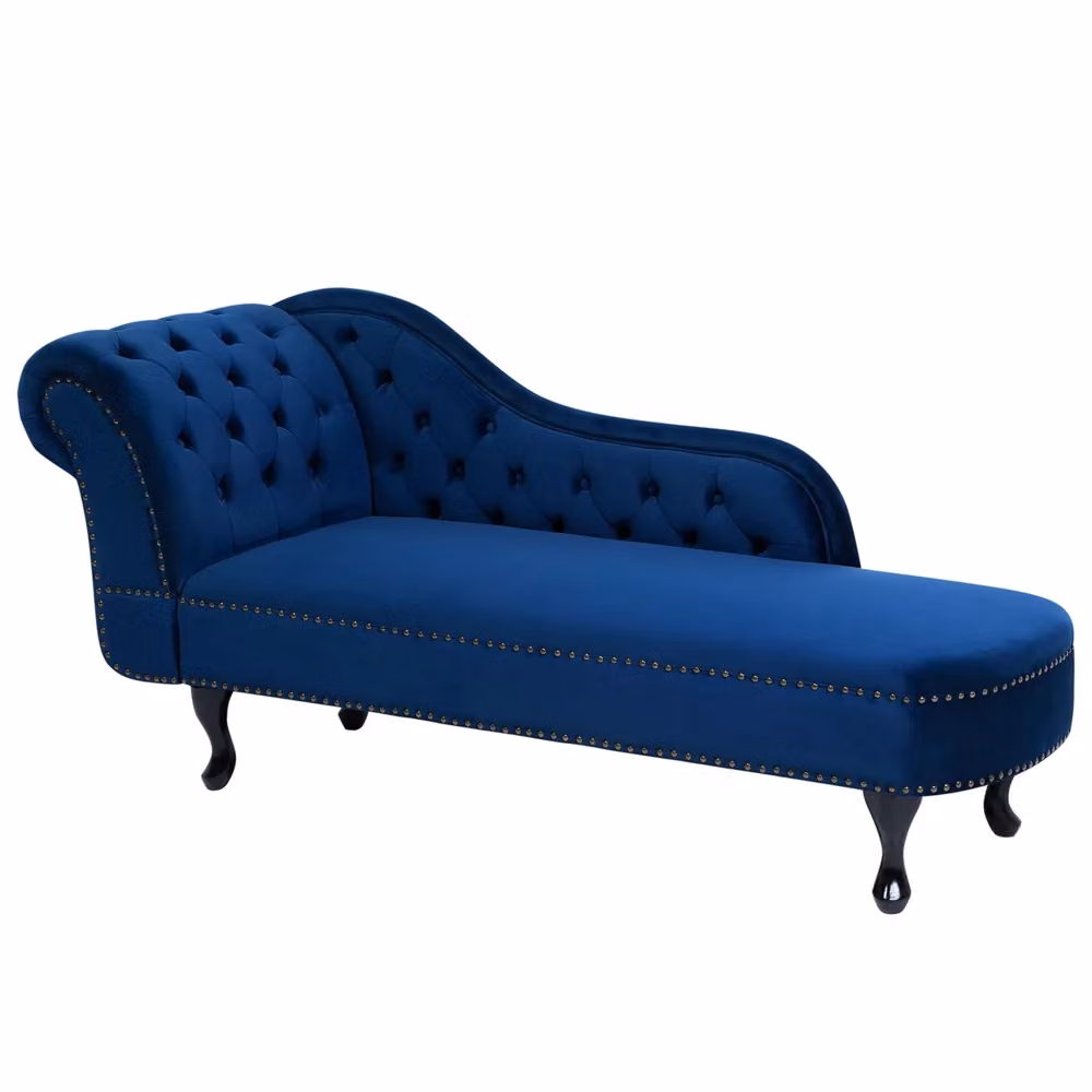 Chaise longue BELIANI in velluto blu stile Chesterfield con bottoni, versione sinistra, L: 169 cm, P: 61 cm, H: 79 cm – 2