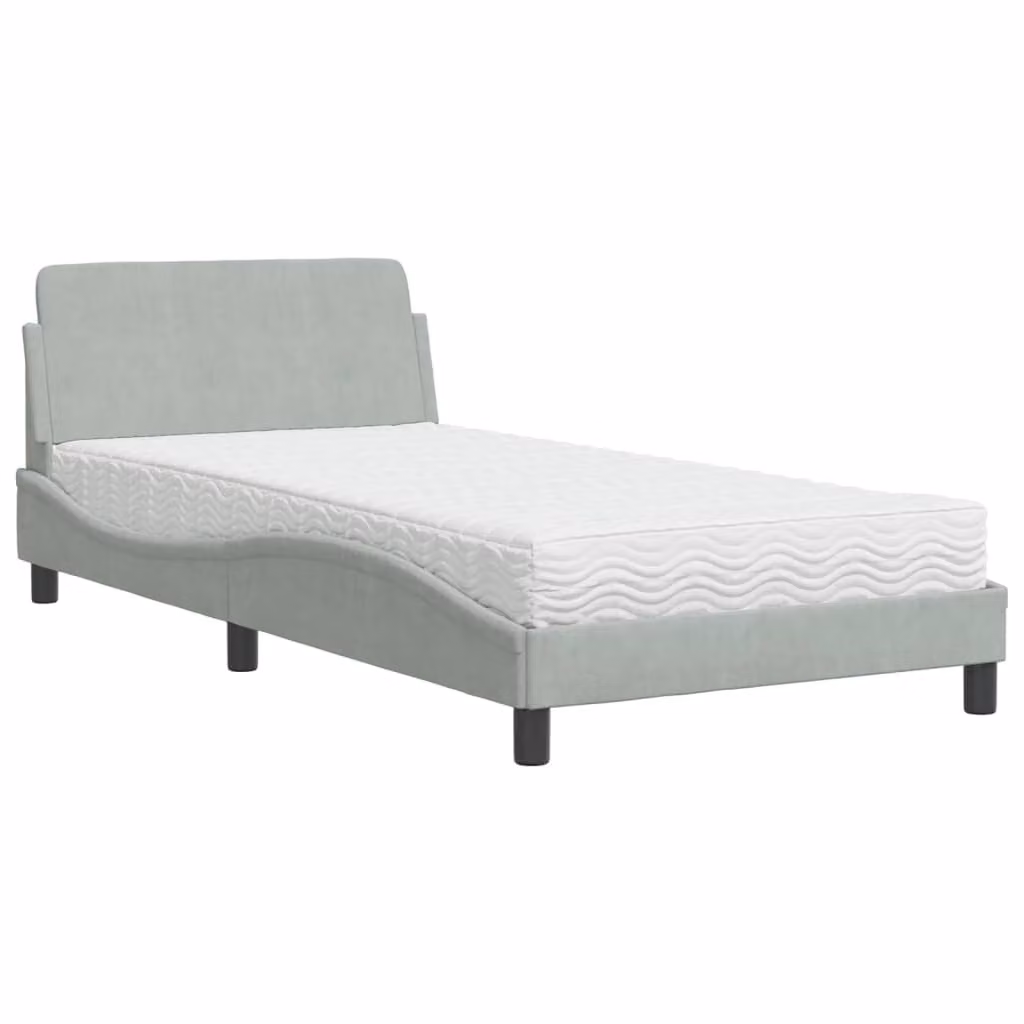Letto con Materasso Dover Grigio Chiaro 100x200 cm in Velluto